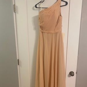A-Line One Shoulder Floor Length Chiffon with Pleats Bridesmaid Dress